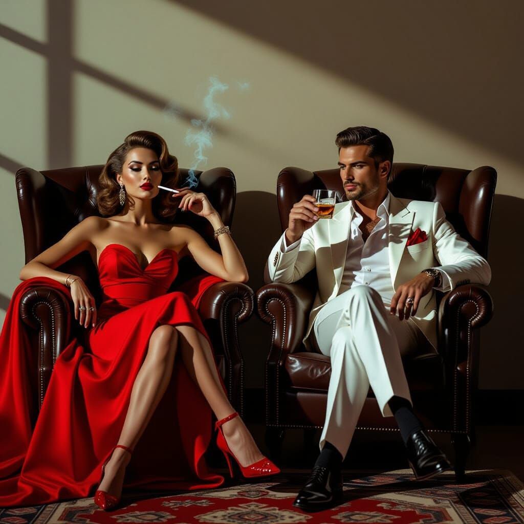 Glamorous Couple in Film Noir Aesthetic