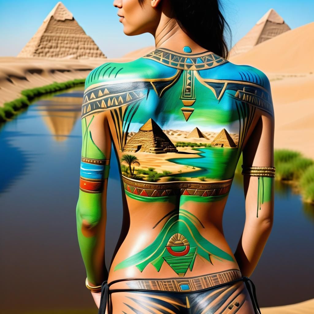 Fertile Valley Body Paint Art with Pyramids