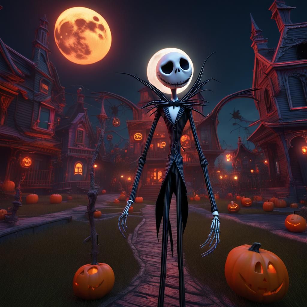 Jack Skellington Neon Moon in Halloween Town