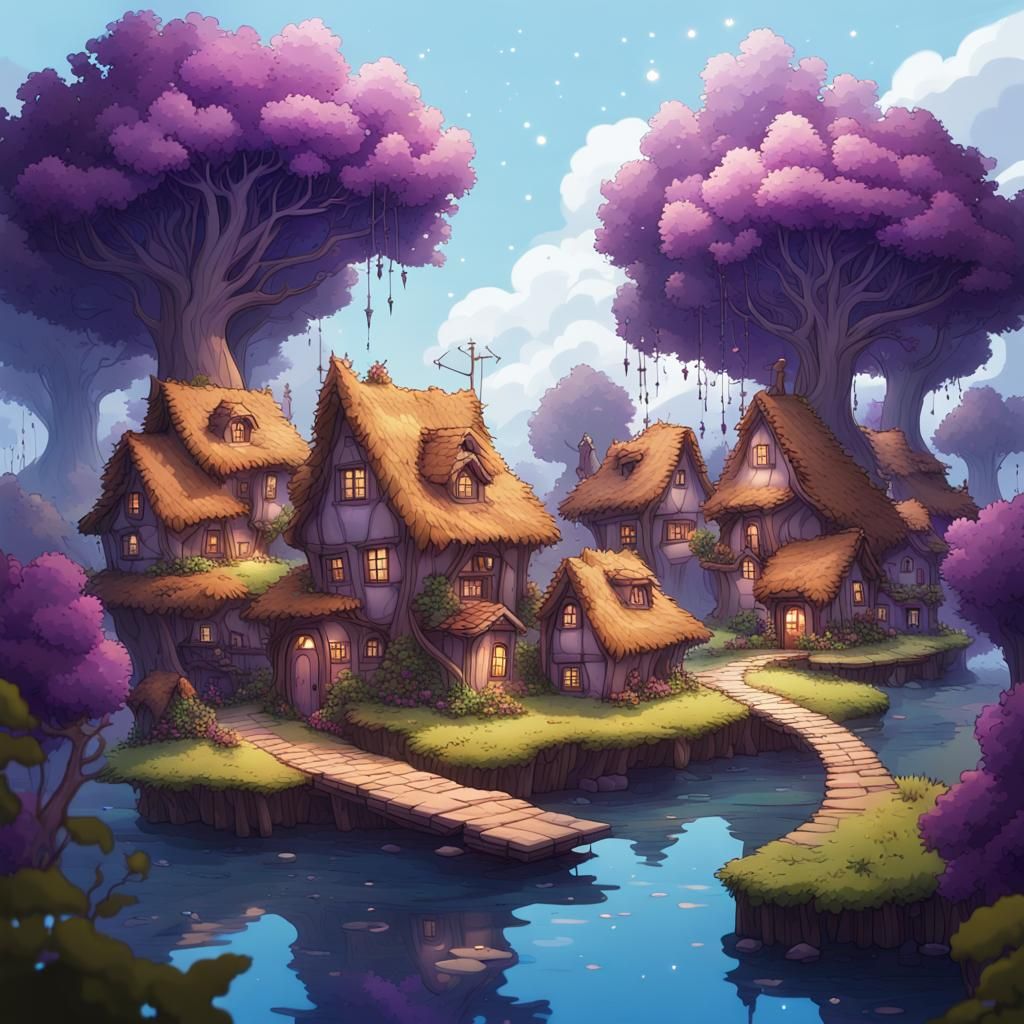 Enchanted Village Floating Through Space: Cosmic Illustratio...