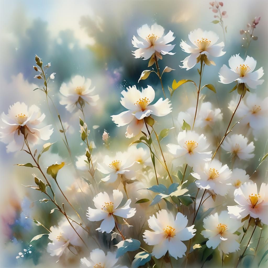 Ethereal Watercolor Flowers Bathed in Sunlight