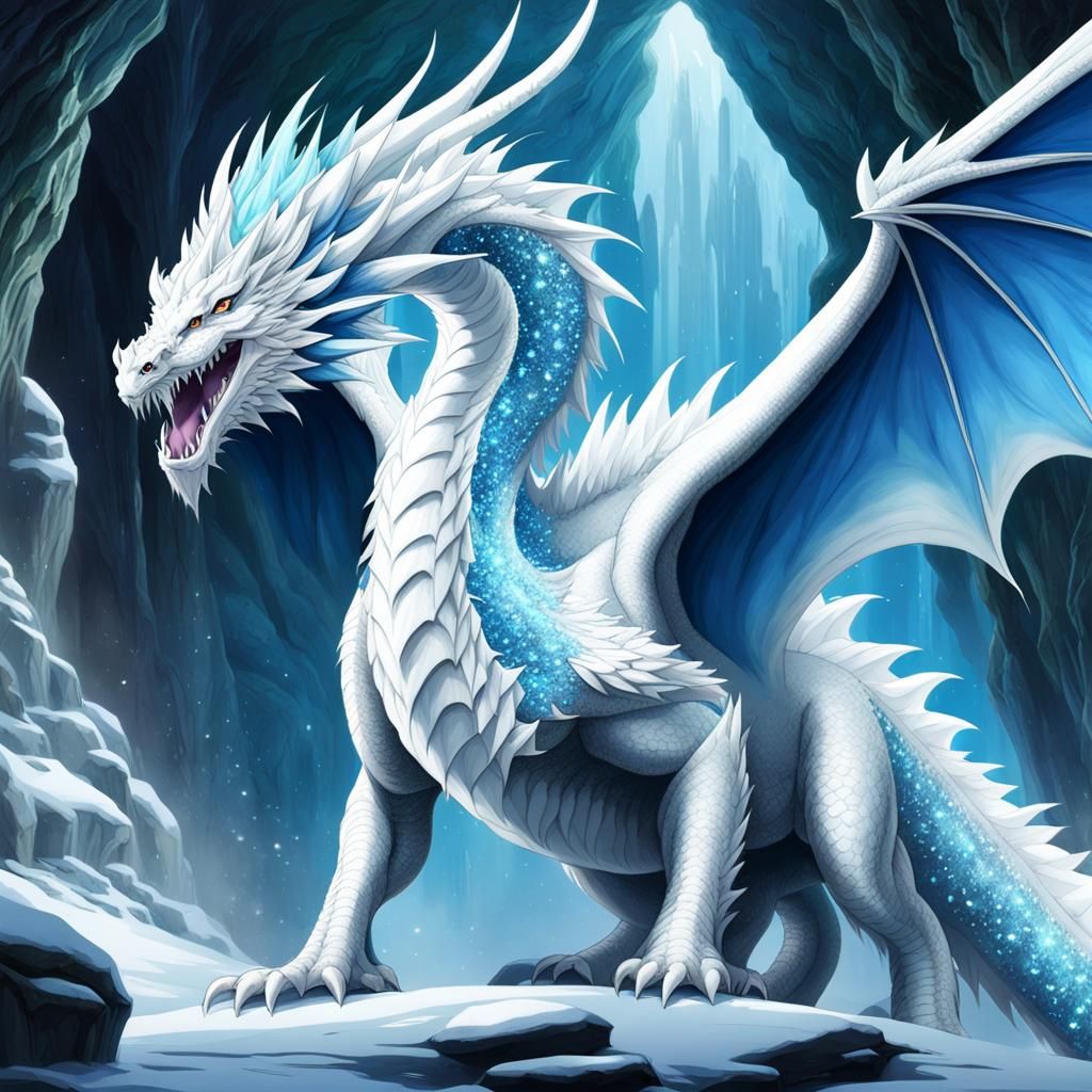 Icy White Dragon in Crystal Cave