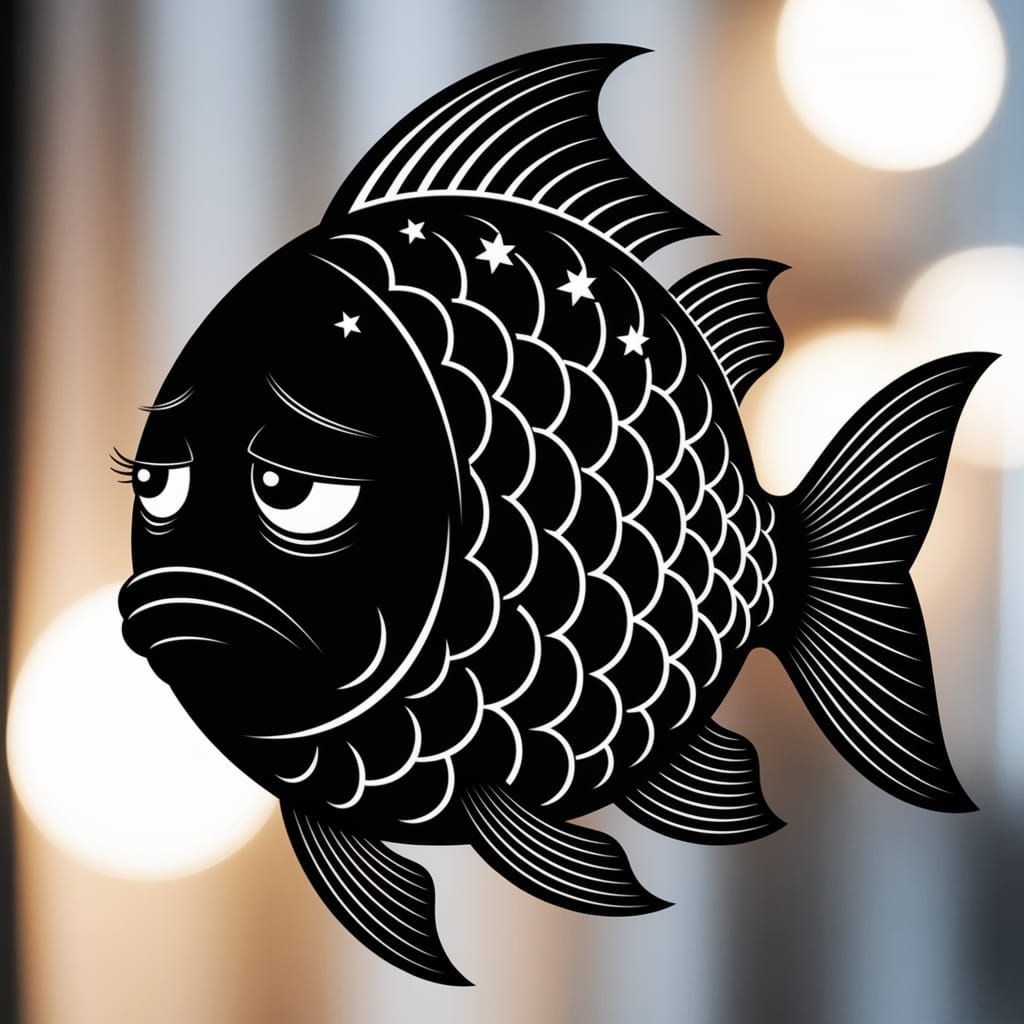 Starry Silhouette: Sad Fish Vector Drawing