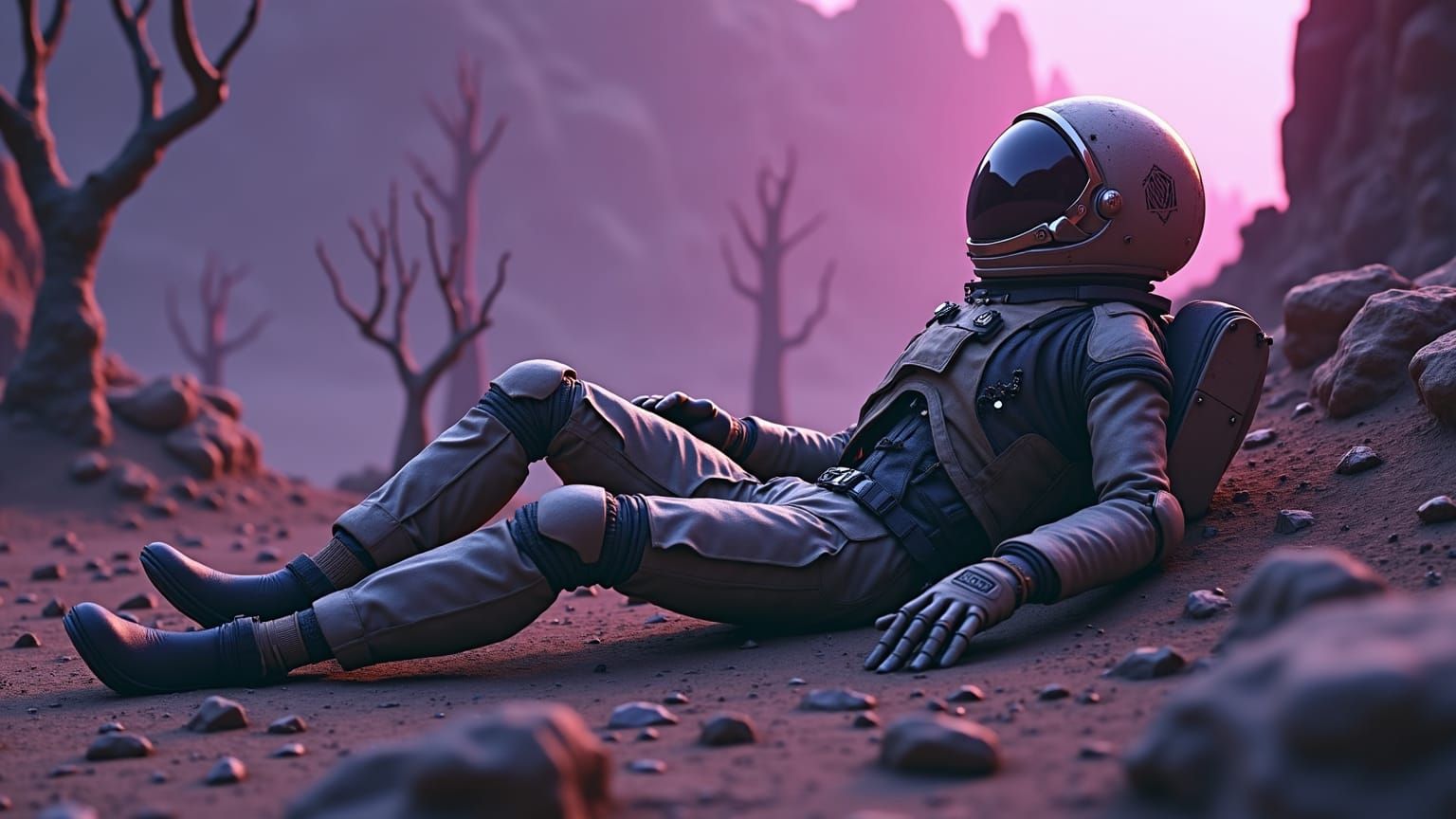 Astronaut on Barren Alien World: Digital Art