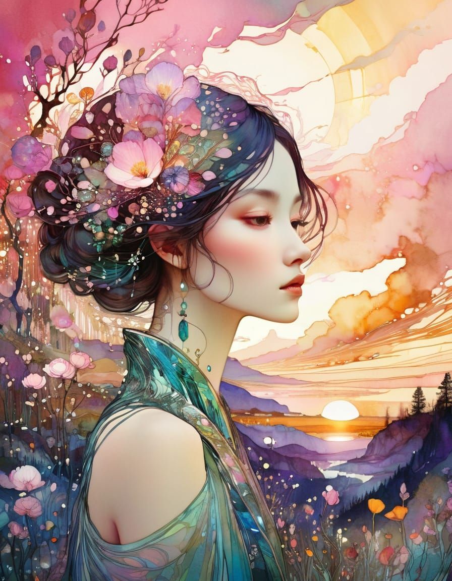 Whimsical Spring Fairytale Landscape in Vibrant Art Nouveau ...