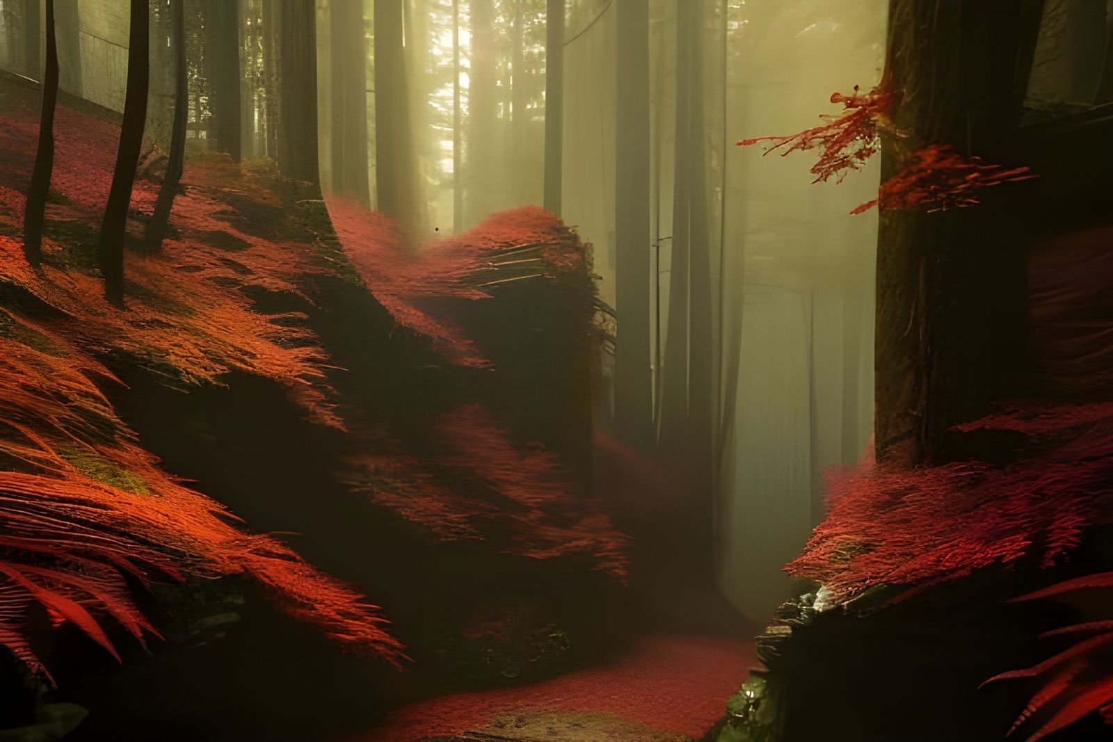 Stone Steps in Autumn Forest: A Digital Masterpiece