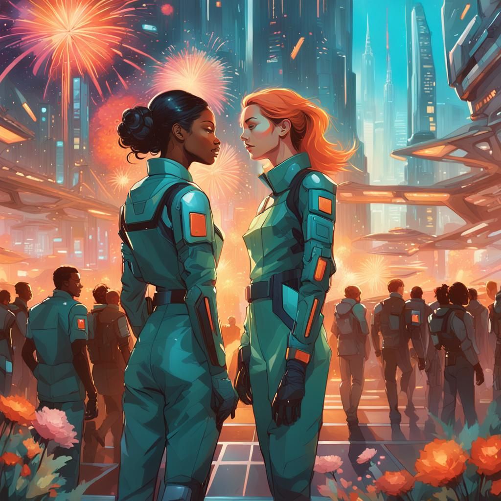 Futuristic City Celebration in Science Fiction Art