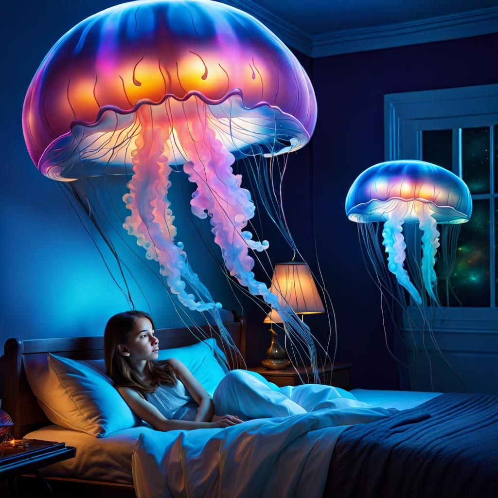 Girl Dreams of Holographic Jellyfish Projection