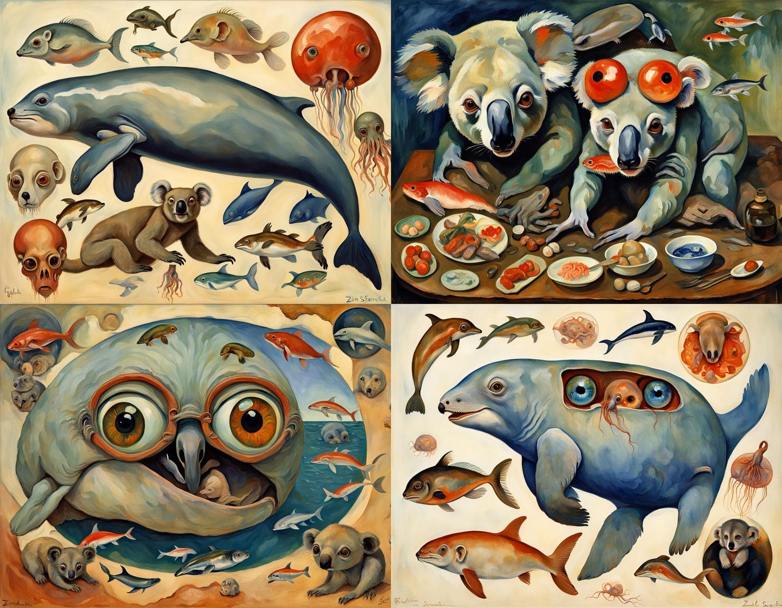 Surreal Koala-Dolphin Hybrid in Anatomical Style