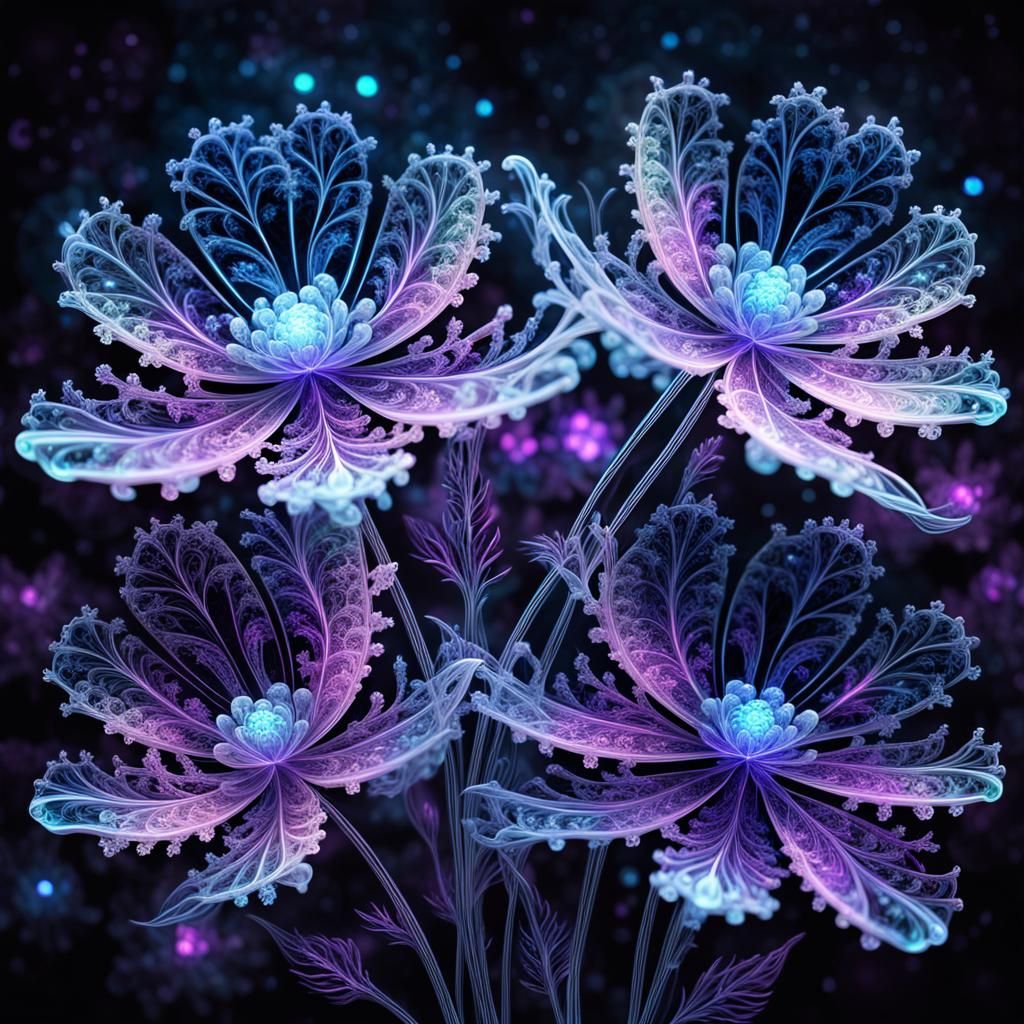 Bioluminescent Fractal Flowers in Glass