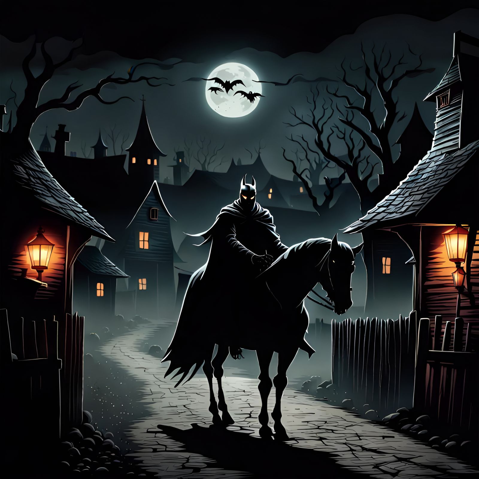 Scary Headless Horseman in Dark Village