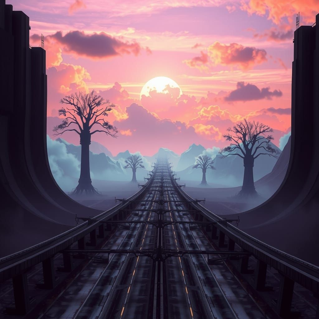 Surreal Highway Under Mystical Black Sun