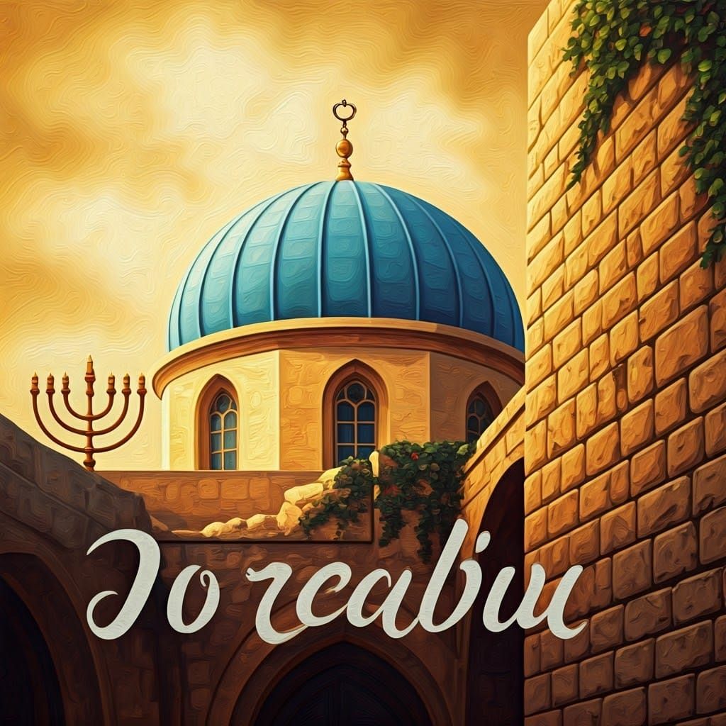 Safed Synagogue Logo with Blue Dome and Golden Light