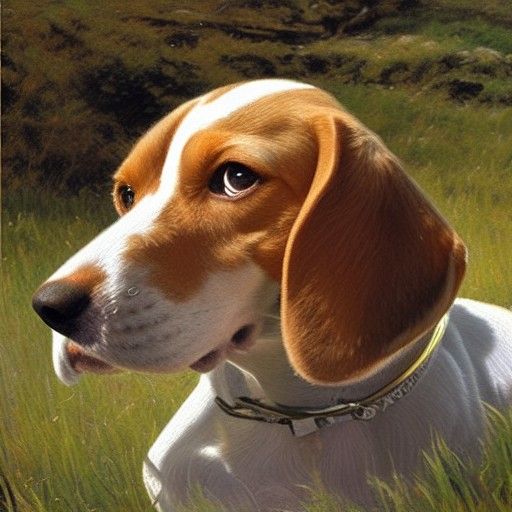 Beagle Portrait with Ears Up in Oil Paint