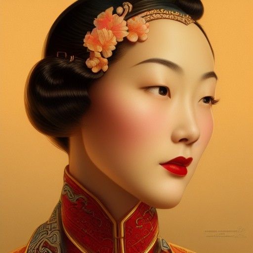 Stunning Chinese Girl, 1940s Style Digital Painting