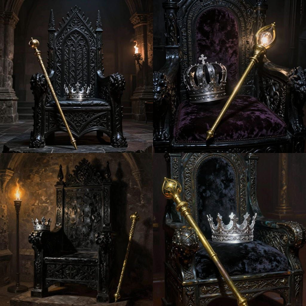 Medieval Throne with Silver Crown and Magic Scepter