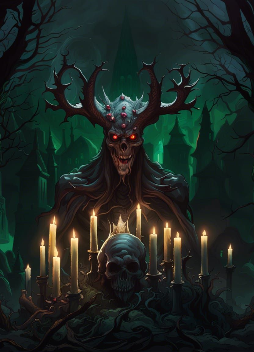 Horror Portrait: Bloody Ghoul in Graveyard