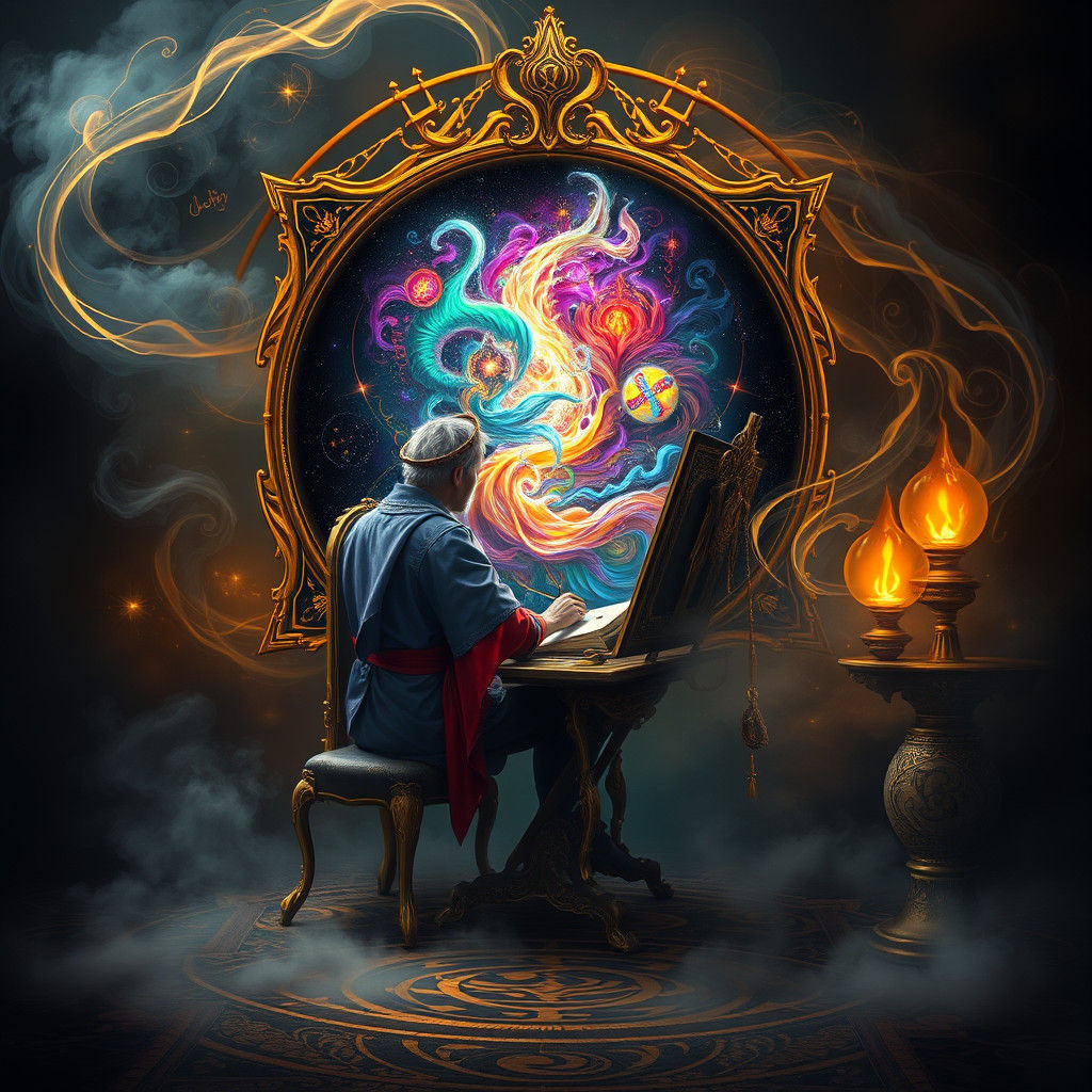 Mystical Artist Creating Dreamlike Artwork as Fantasy Concep...