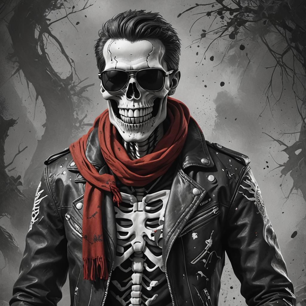 Skeleton in Leather Jacket: Detailed Matte Painting