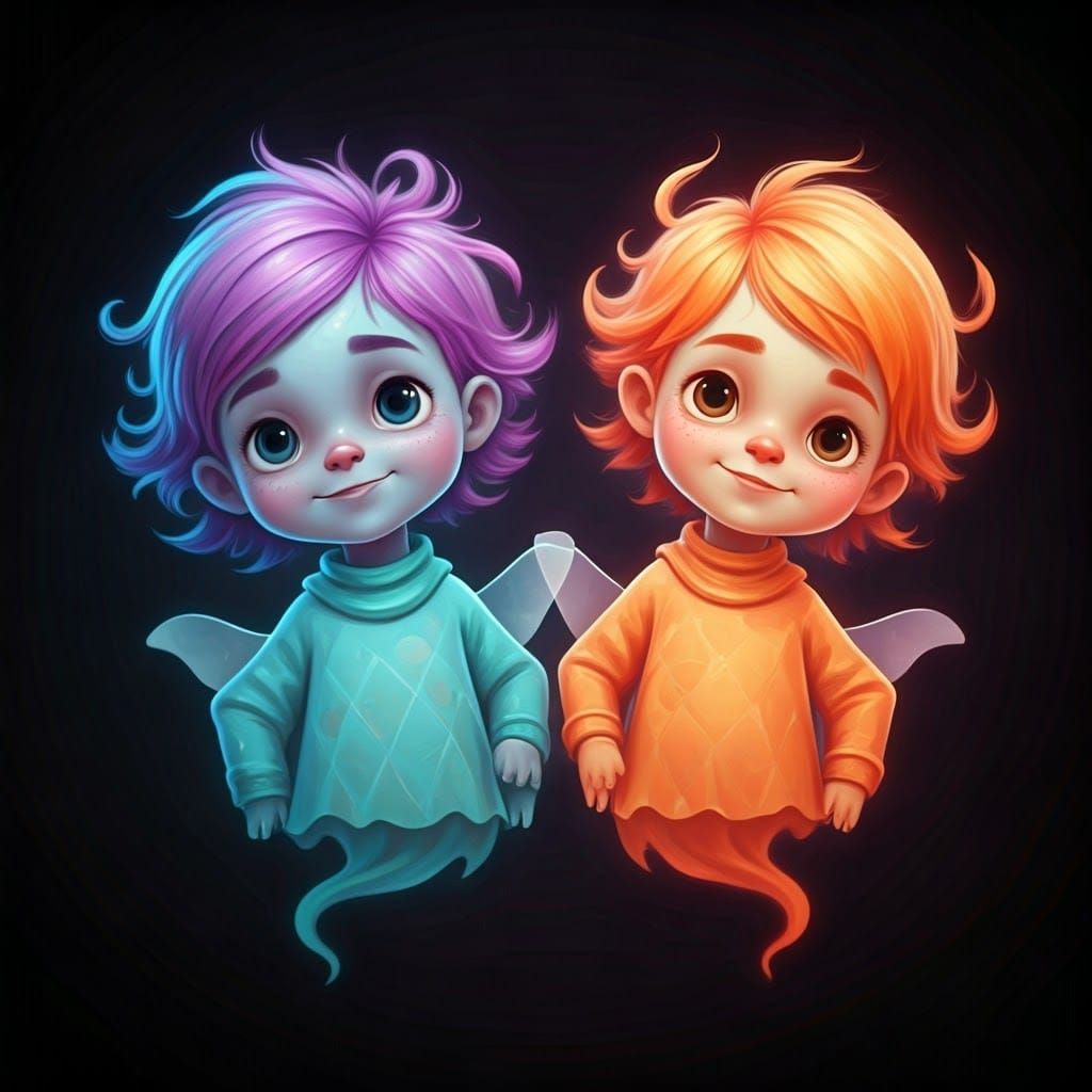 Ethereal Twin Sirens in Whimsical Art Nouveau Attire