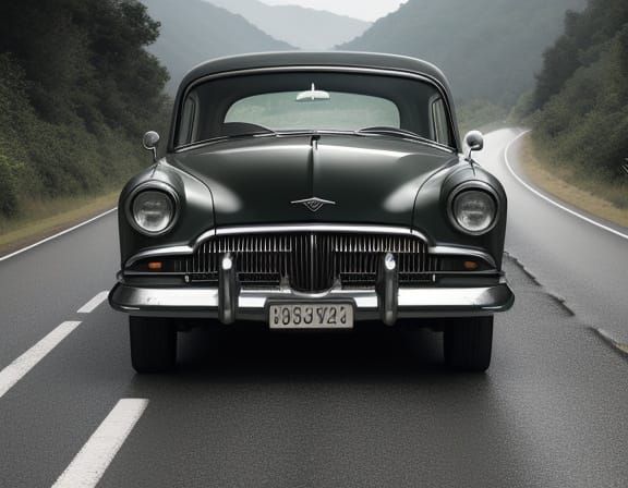 Hyperrealistic Old Car on Rough Road Speed Bumps