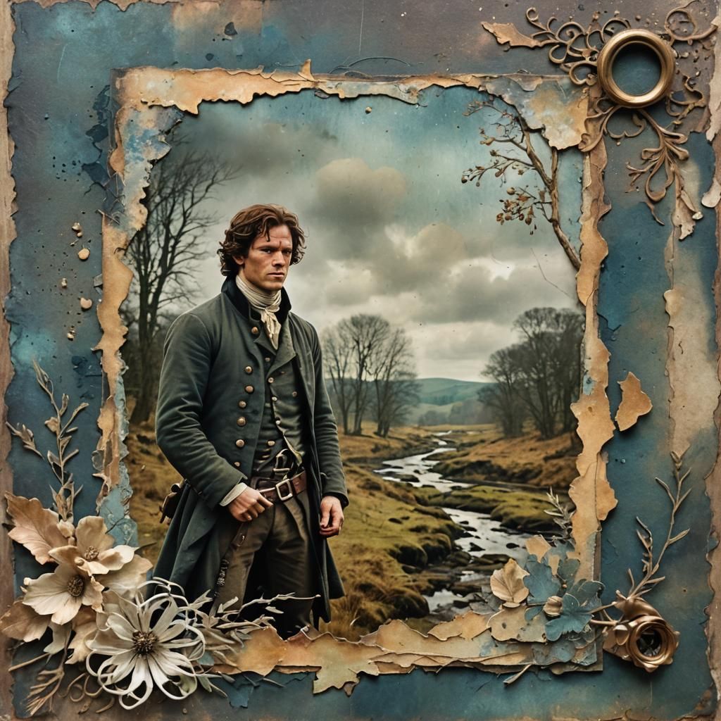 Outlander Scene on Vintage Scrapbook Background