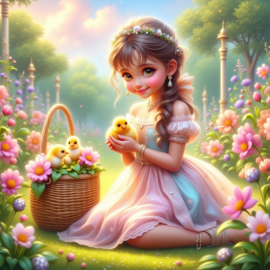 Whimsical Easter Princess in a Vibrant Garden