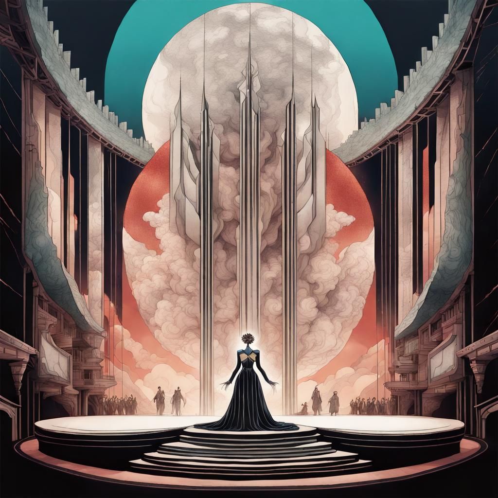 Geopolitical Theater Production in Art Deco Style