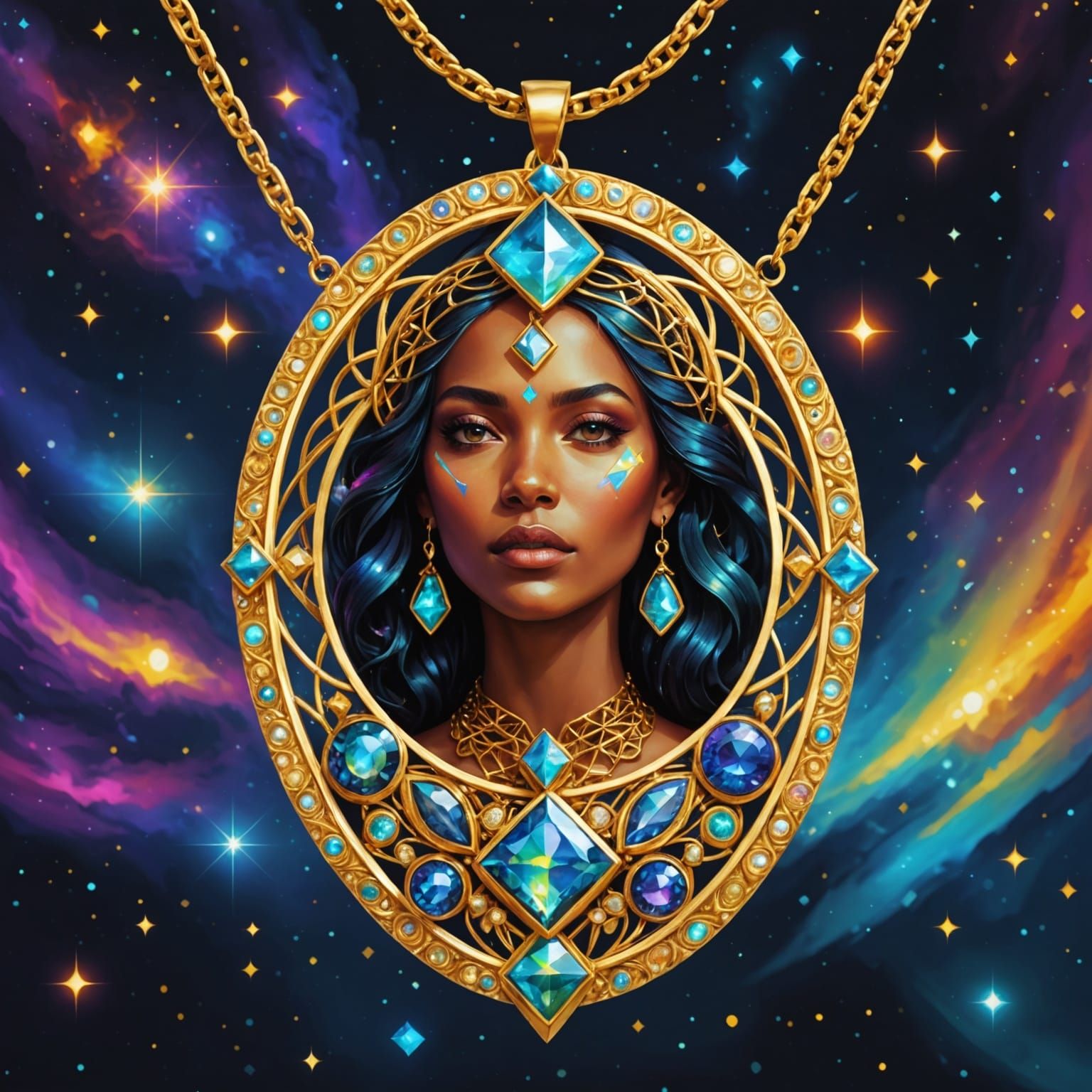 Egyptian Goddess in Golden Cosmic Splendor