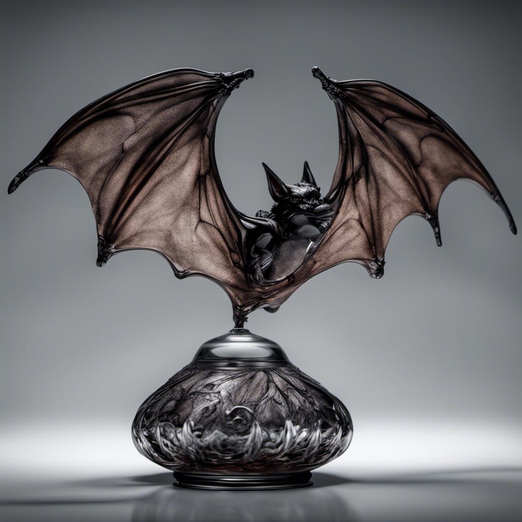 Intricate Blown Glass Bat: Hyperrealistic Dark Art