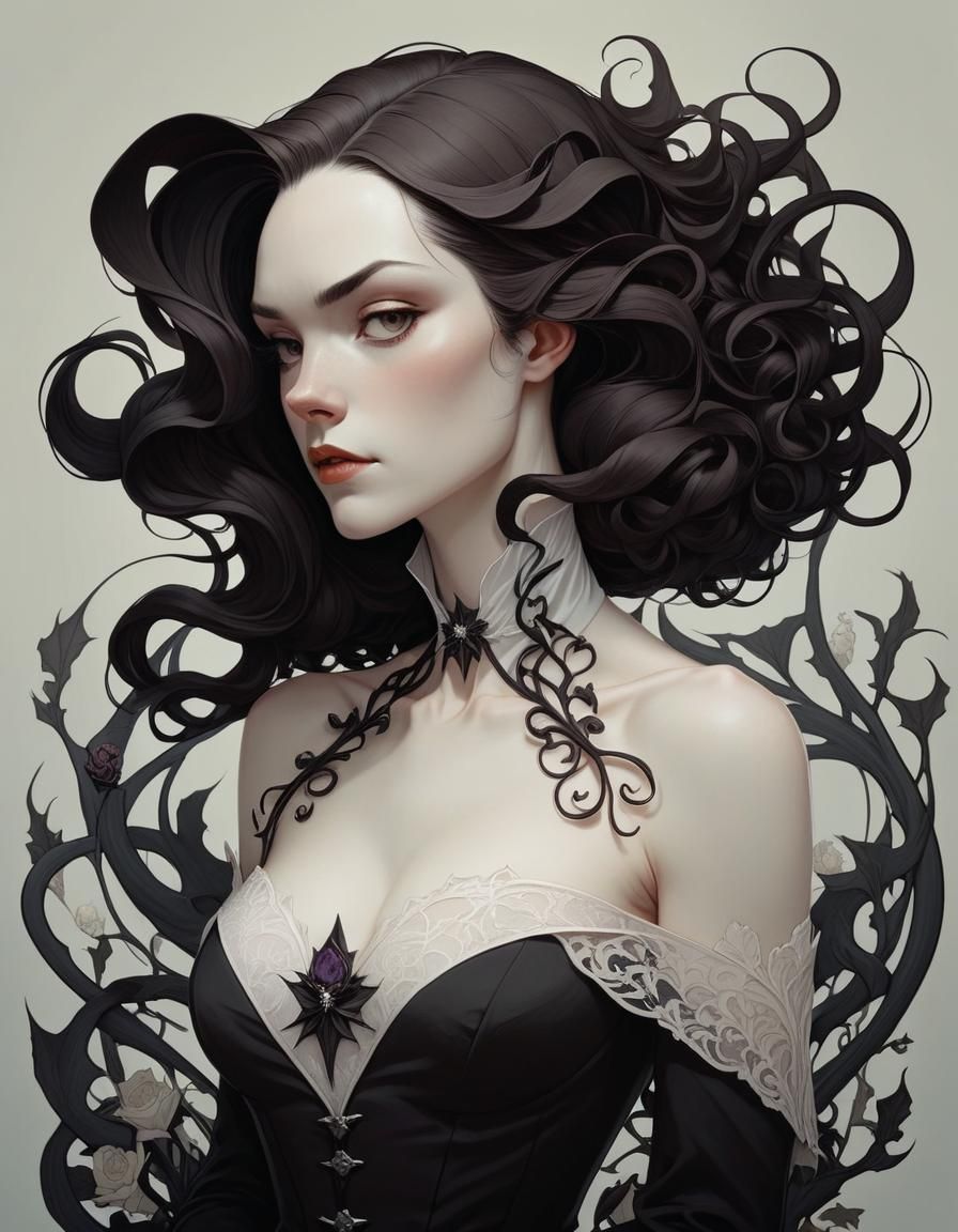 Haunting Female Portrait in Gothic Horror Style