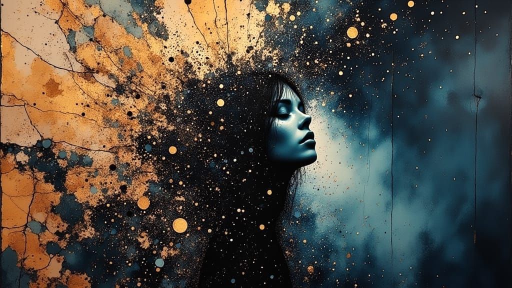 Ethereal Noir Figure Dances in Glittering Darkness