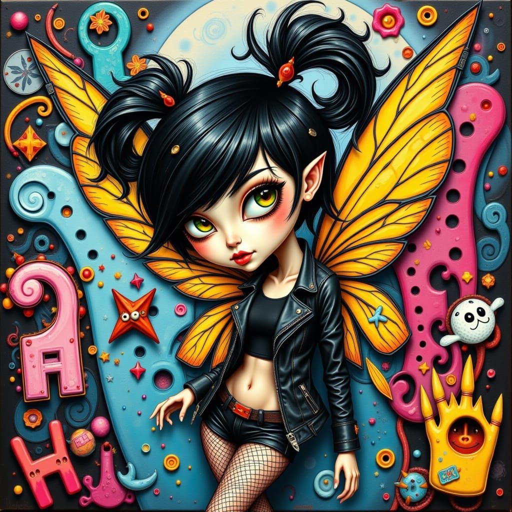 Punk Rocker Fairy in Whimsical Caricature Art Style