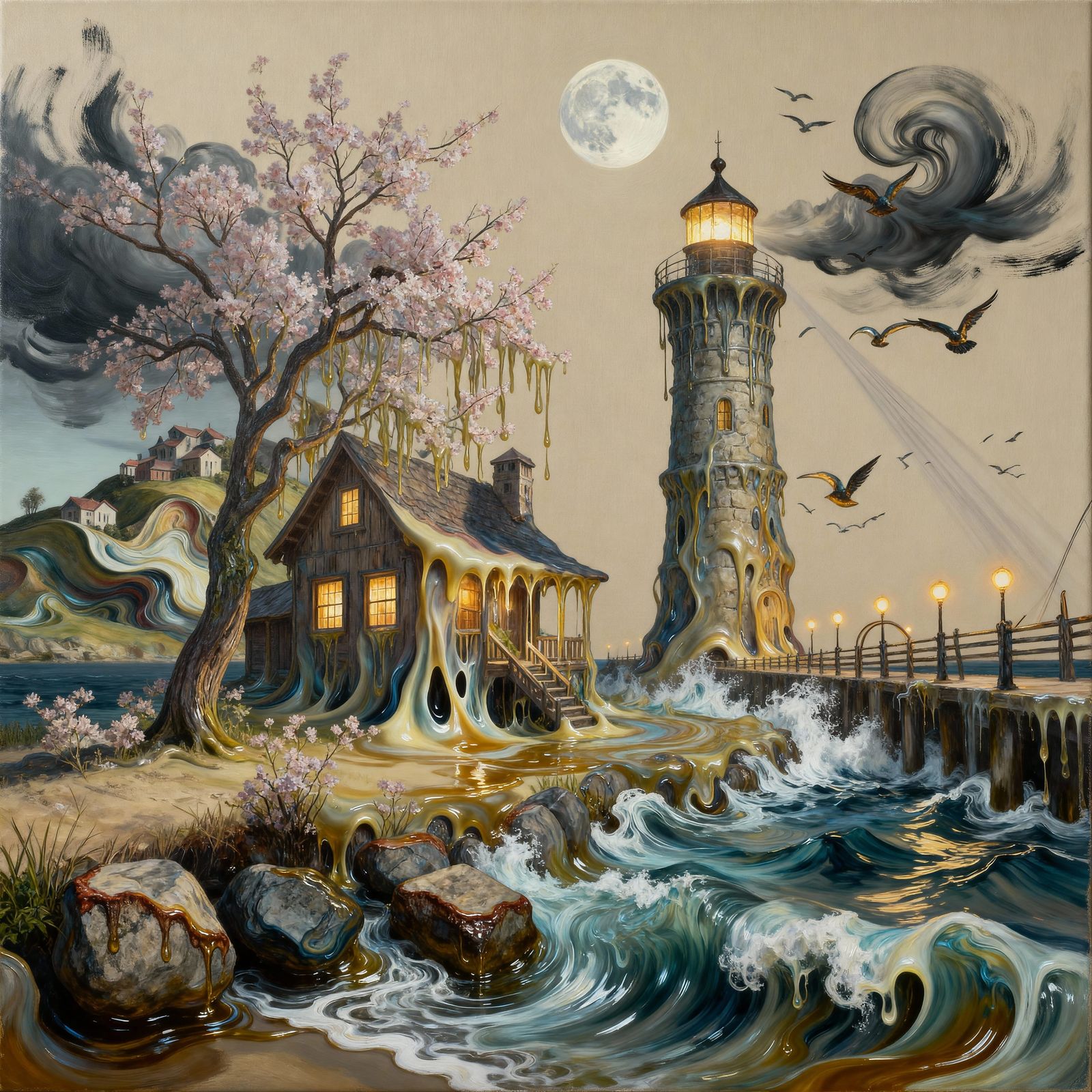 Surreal Melting Landscape in Matte Oil Painting Style