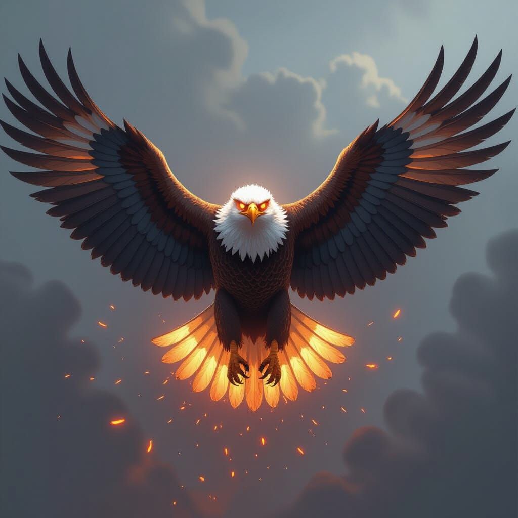 Majestic Eagle with Fiery Eyes in Dynamic Pose