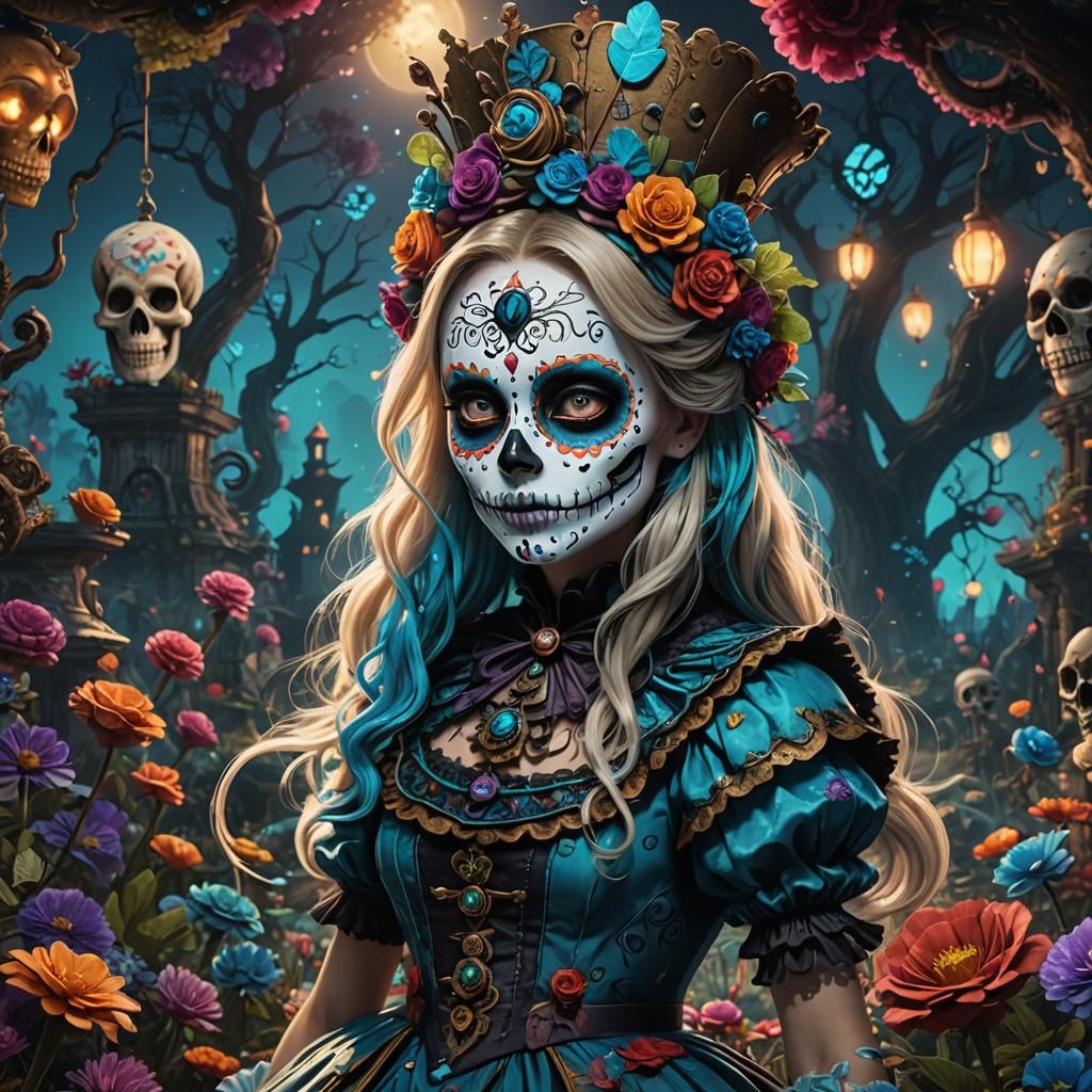 Bioluminescent Day of the Dead Alice in Wonderland