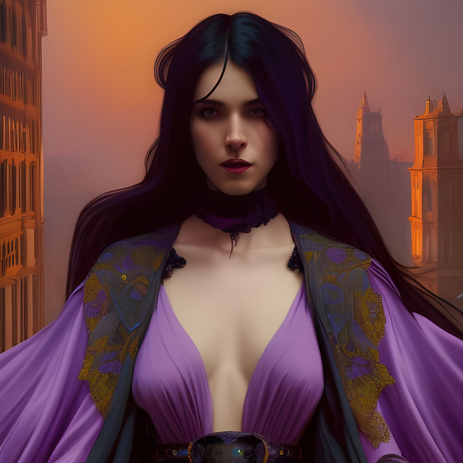 Fantasy Sorceress Overseeing a Crowd in Hyperdetailed Art