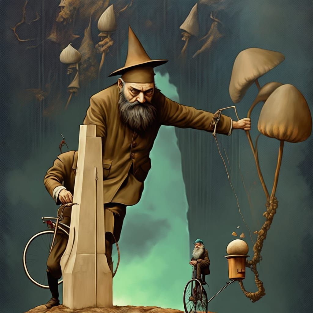 Ethereal Gnome Hunts Amidst Glowing Mushrooms in a Surreal, ...