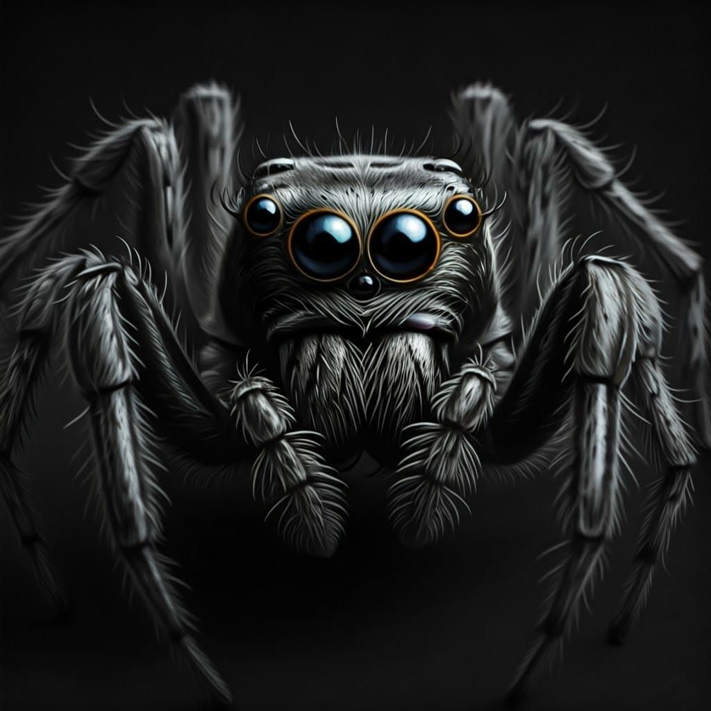 Hyperrealistic Spider Portrait in Charcoal