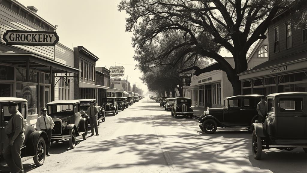 1927 Small Town Main Street Platinum Print