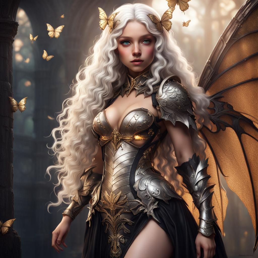 Curvy Fairy Girl with Bat Wings, Anime Style