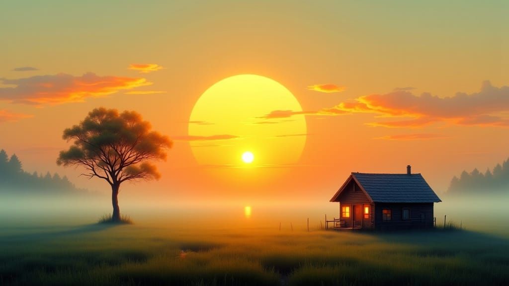 Minimalist Sunrise Cottage with Tree