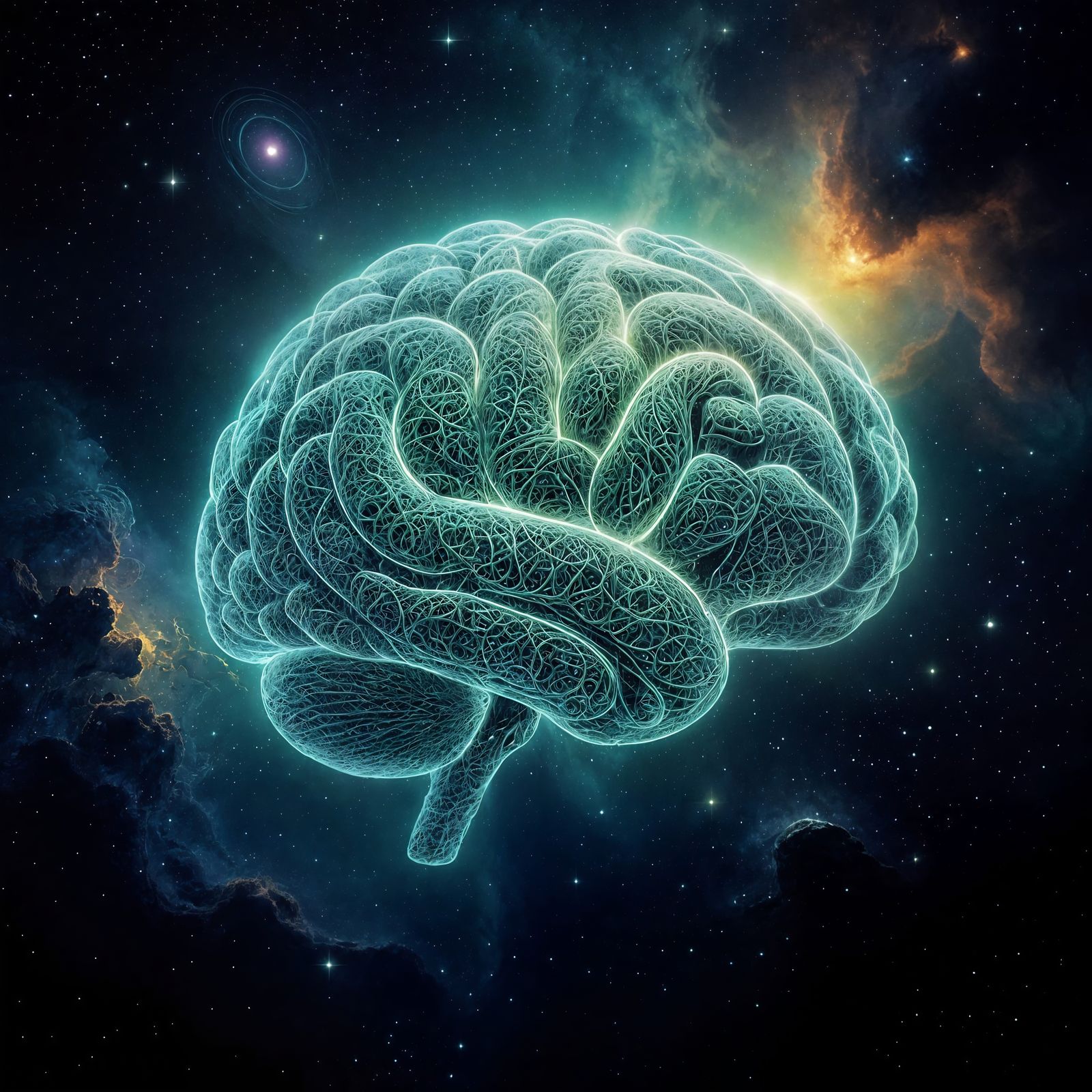 Bioluminescent Alien Brain in Space, Digital Illustration