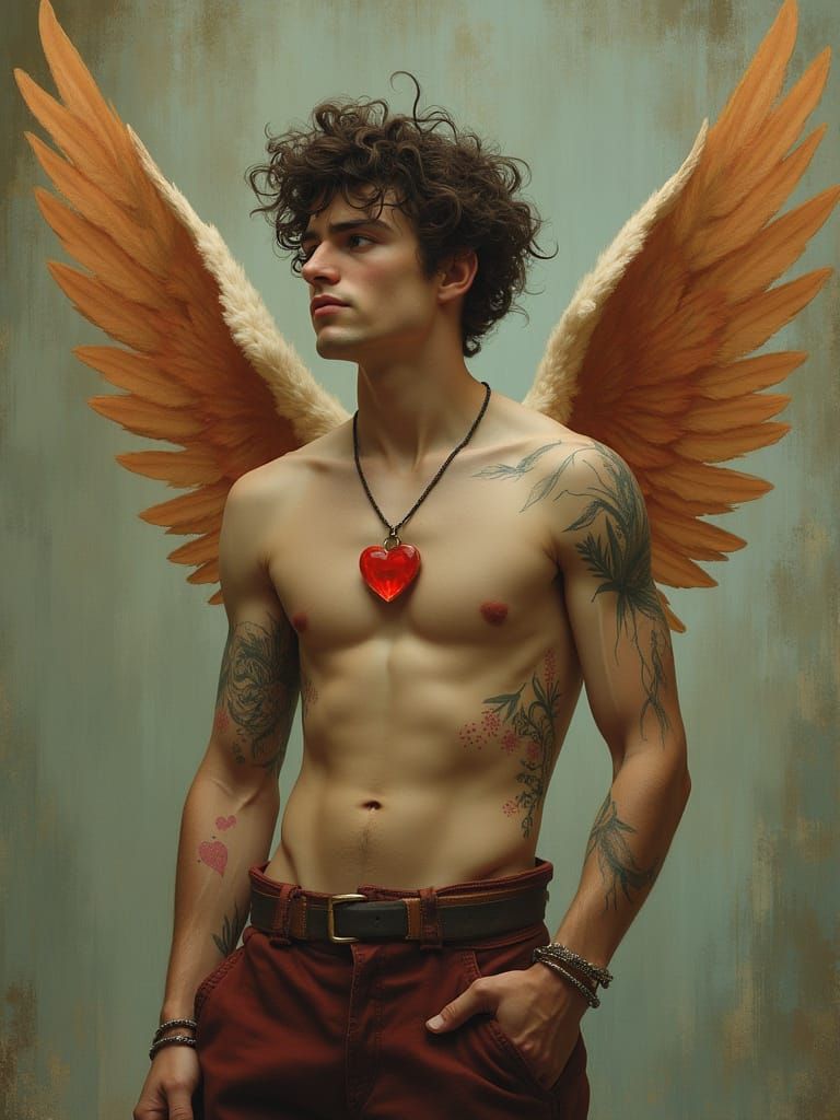 Ethereal Cupid in Deep, Dreamlike Hues