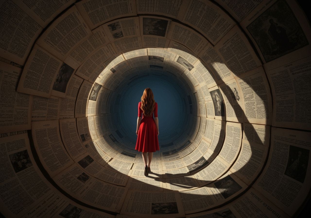 Woman in Book Tunnel: Cinematic Mystery
