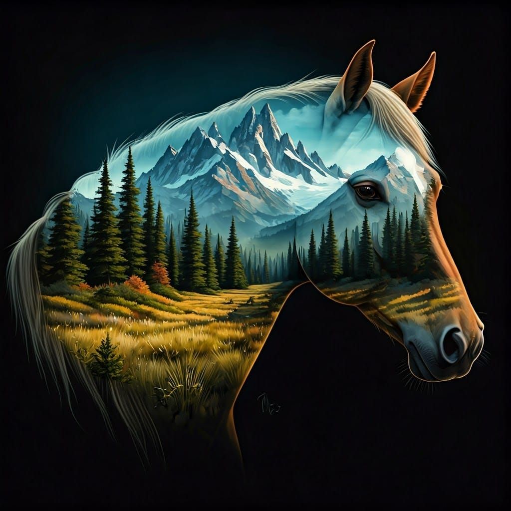 Surreal Horsehead Landscape Merges Mountains and Sky