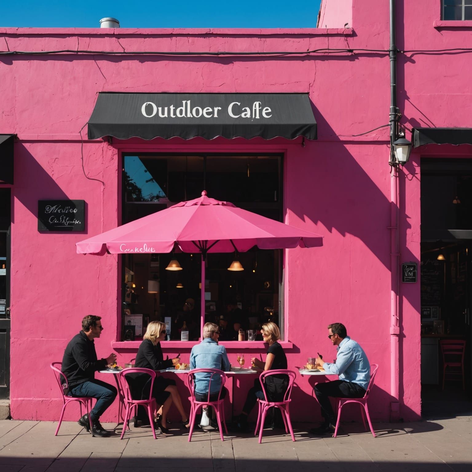 Neon Pink Cafe: Al Fresco Dining in Silhouette