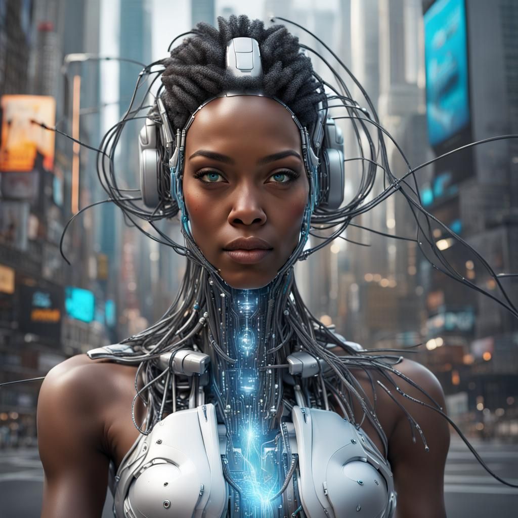 Detailed Android Woman in Futuristic City
