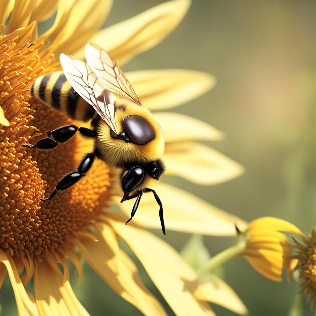 Honeybee on Sunflower: Photorealistic Close-up