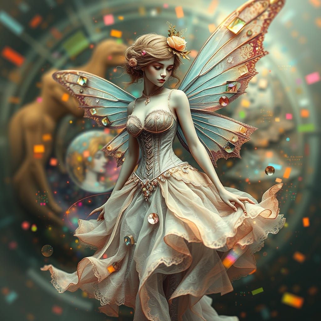 Ethereal Fairy Dissolves into Glitch Art